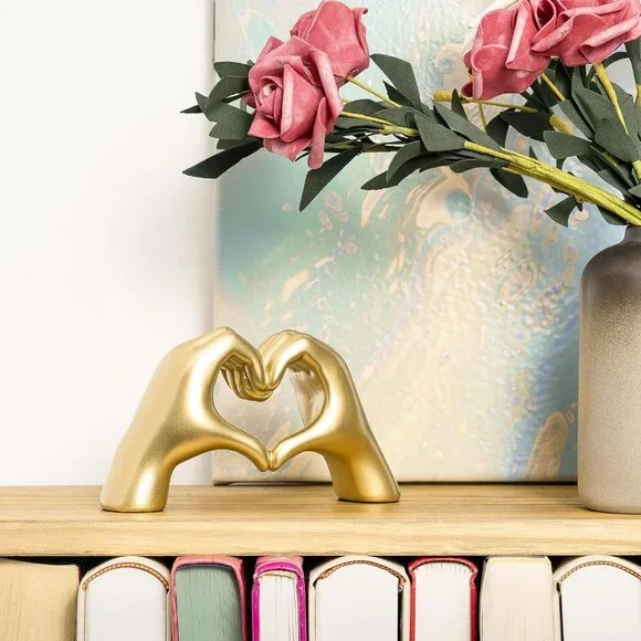 Gold Decor Living Room Small Shelf Decor Aesthetic Heart Hands Sculpture - Picture 6 of 7